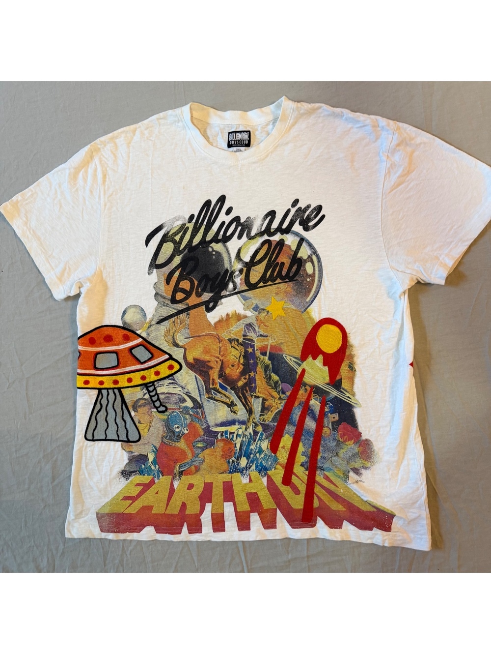 Billionaire Boys Club Earth Graphic White XXL T-Shirt with Space-Themed Design